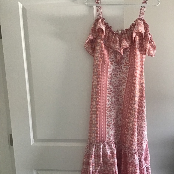 Like New BCBGMAXAZRIA cold shoulder ruffle floral high low maxi dress small - Picture 1 of 3